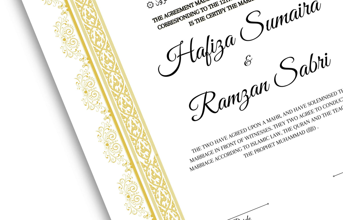 Muslim Wedding Contract A3/A4, Gold Islamic Nikkah Certificate Template, Editable. Nn125