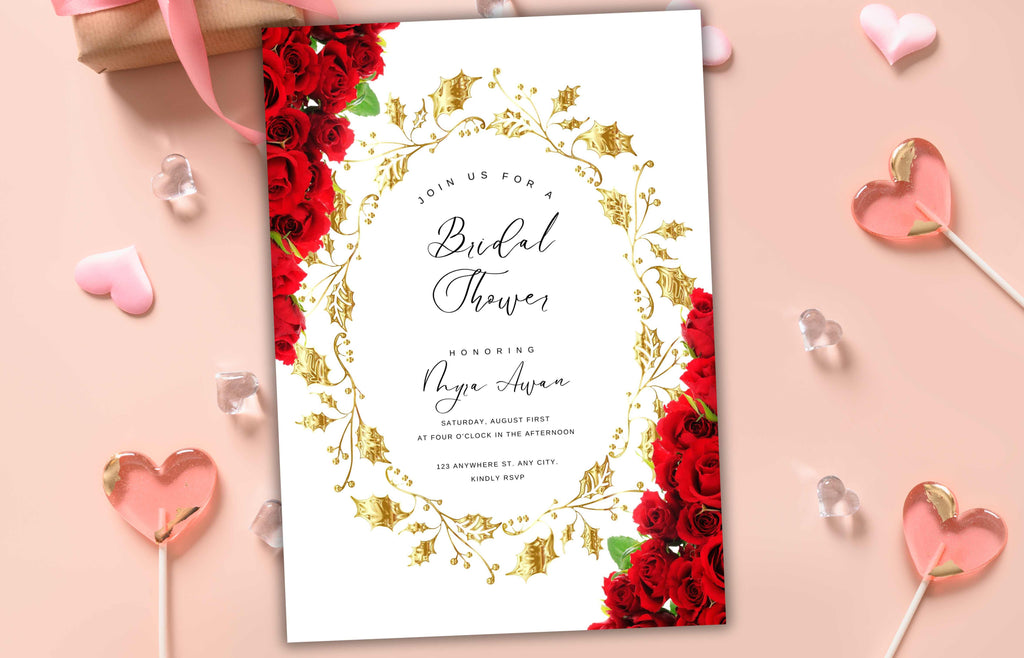 Bridal Shower invitation, Red Rose Bridal Shower Games, Red roses bridal shower invitation, Pink Flower Bridal Shower Editable . WS58