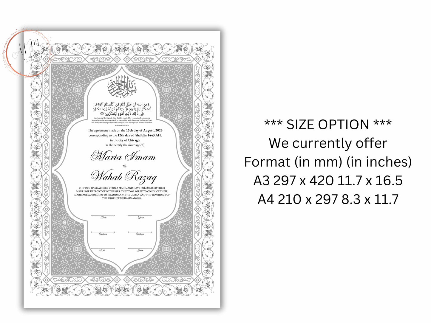 Nikkah Contract Template,Printable Nikkah Contract,Editable Nikkahnama, Muslim Wedding Certificate,Digital Download. NN190