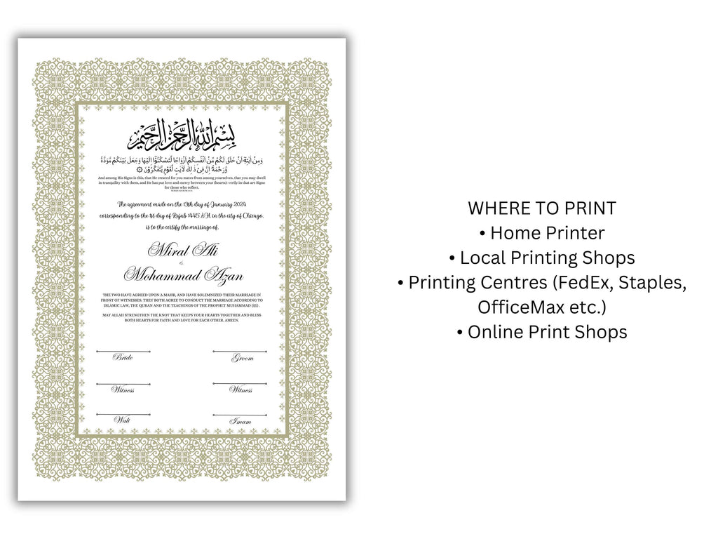 A4/A3 Nikkah Certificate, Nikkah Contract Template Editable, Printable Nikkahnama Template Marriage Contract. NN199