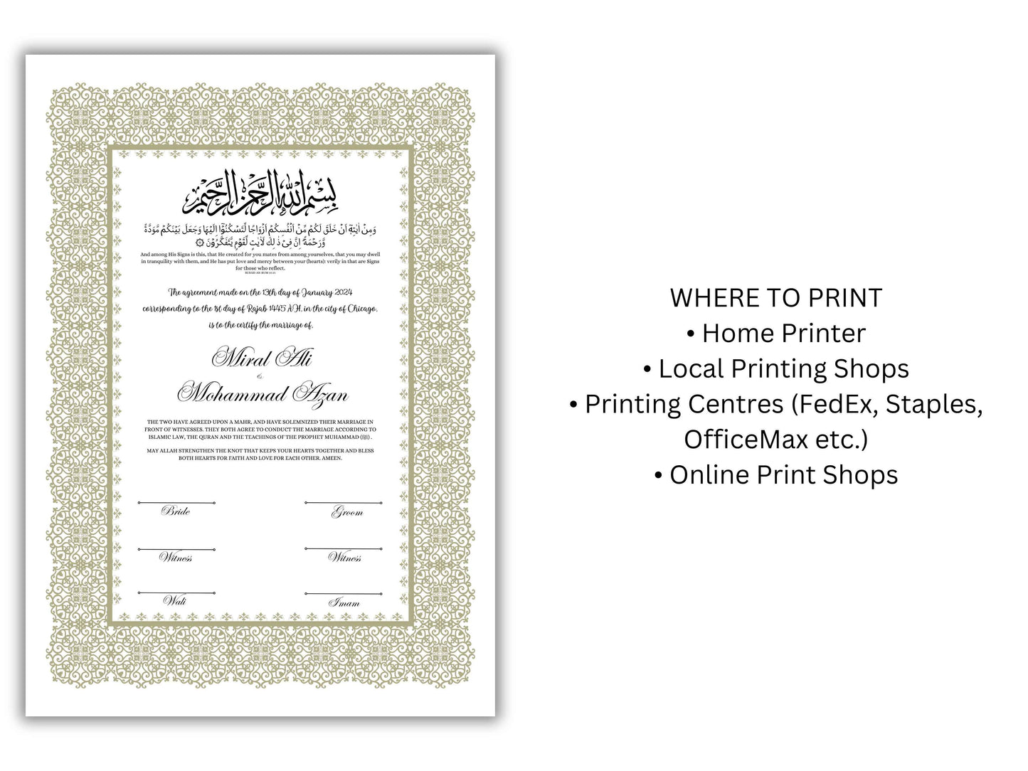 A4/A3 Nikkah Certificate, Nikkah Contract Template Editable, Printable Nikkahnama Template Marriage Contract. NN199