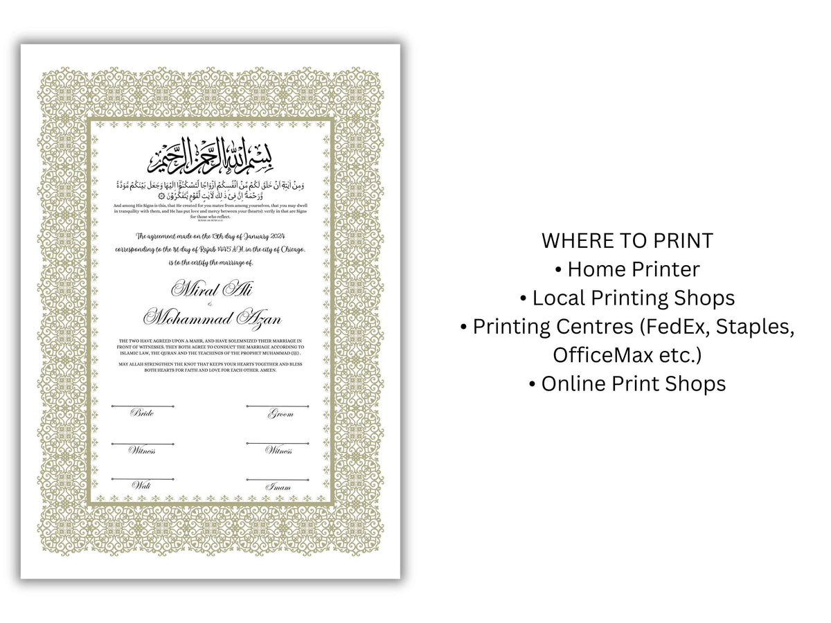 A4/A3 Nikkah Certificate, Nikkah Contract Template Editable, Printable Nikkahnama Template Marriage Contract. NN199