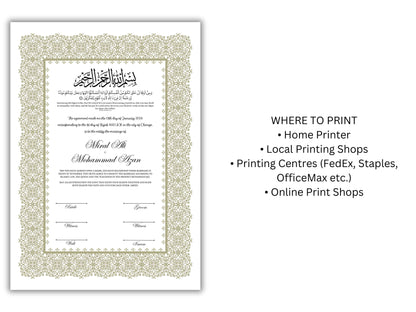 A4/A3 Nikkah Certificate, Nikkah Contract Template Editable, Printable Nikkahnama Template Marriage Contract. NN199