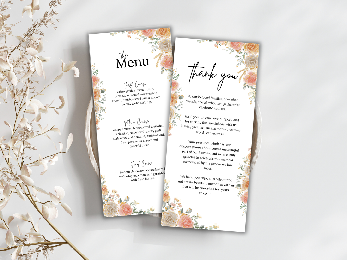 Wedding Menu, Thank You, Table Cards (Editable Template) WI386