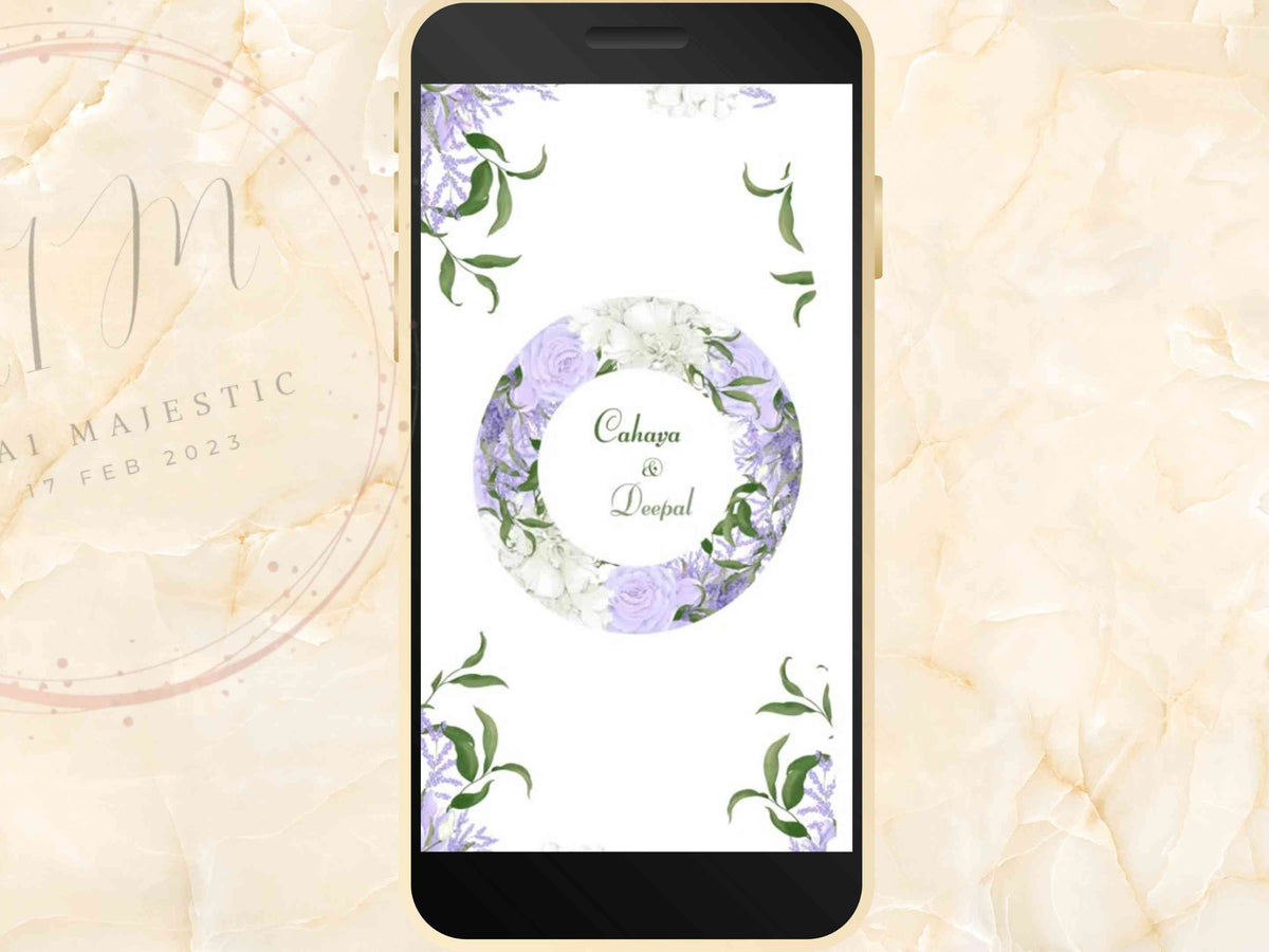 Modern Electronic Lilac Wedding Invitation, Red Rose RSVP, Elegant wedding iPhone Invitation, Electronic Wedding Invitation. WEI53 - A1 Majestic