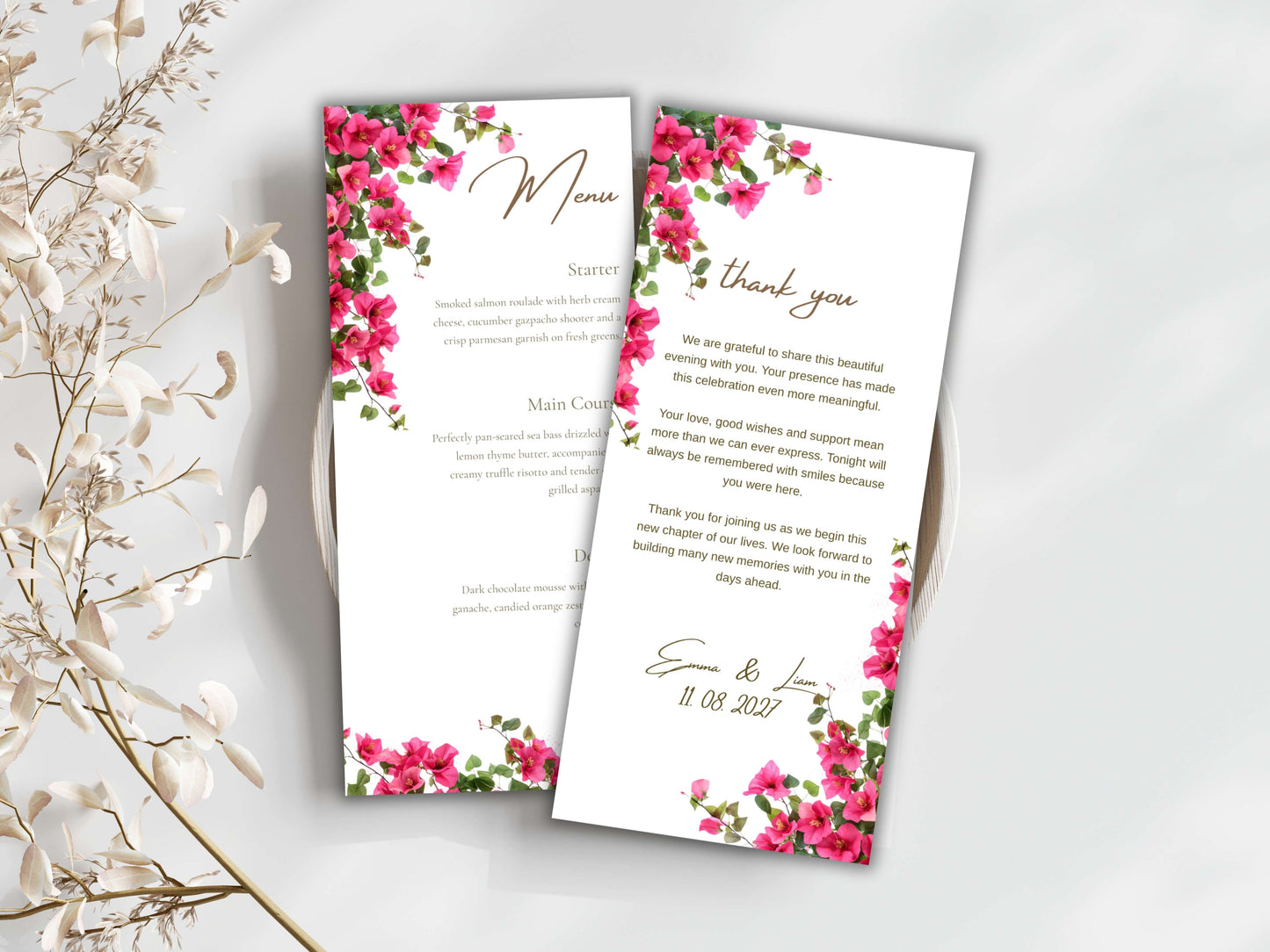 Wedding Menu Template, Editable Place Card & Thank You Note. WI199