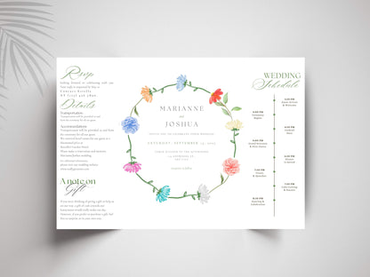 Elegant Gatefold Wedding Invitation | Floral Folded Invite | Printable Wedding Template | RSVP & Details Card | Editable PDF. WI134
