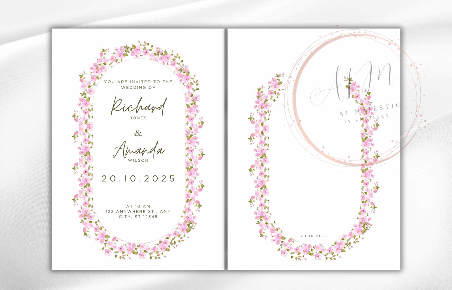 Romantic wedding invitation set, Soft Pink Invitation, Wedding Invitation Template, Blush Pink Floral Invitation, RSVP, Details Card. WT88