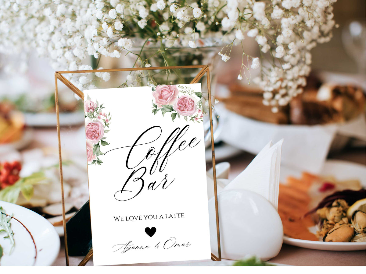 Coffee Bar Sign Printable, Modern Wedding Sign, Coffee Sign Template, Latte Wedding Sign, Coffee Sign at Wedding Digital. CBS1