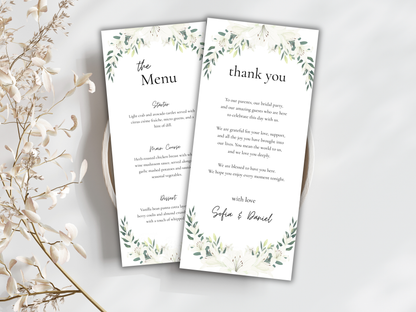 Wedding Menu & Thank You Card Template | Editable Printable Table Place Card. WI203