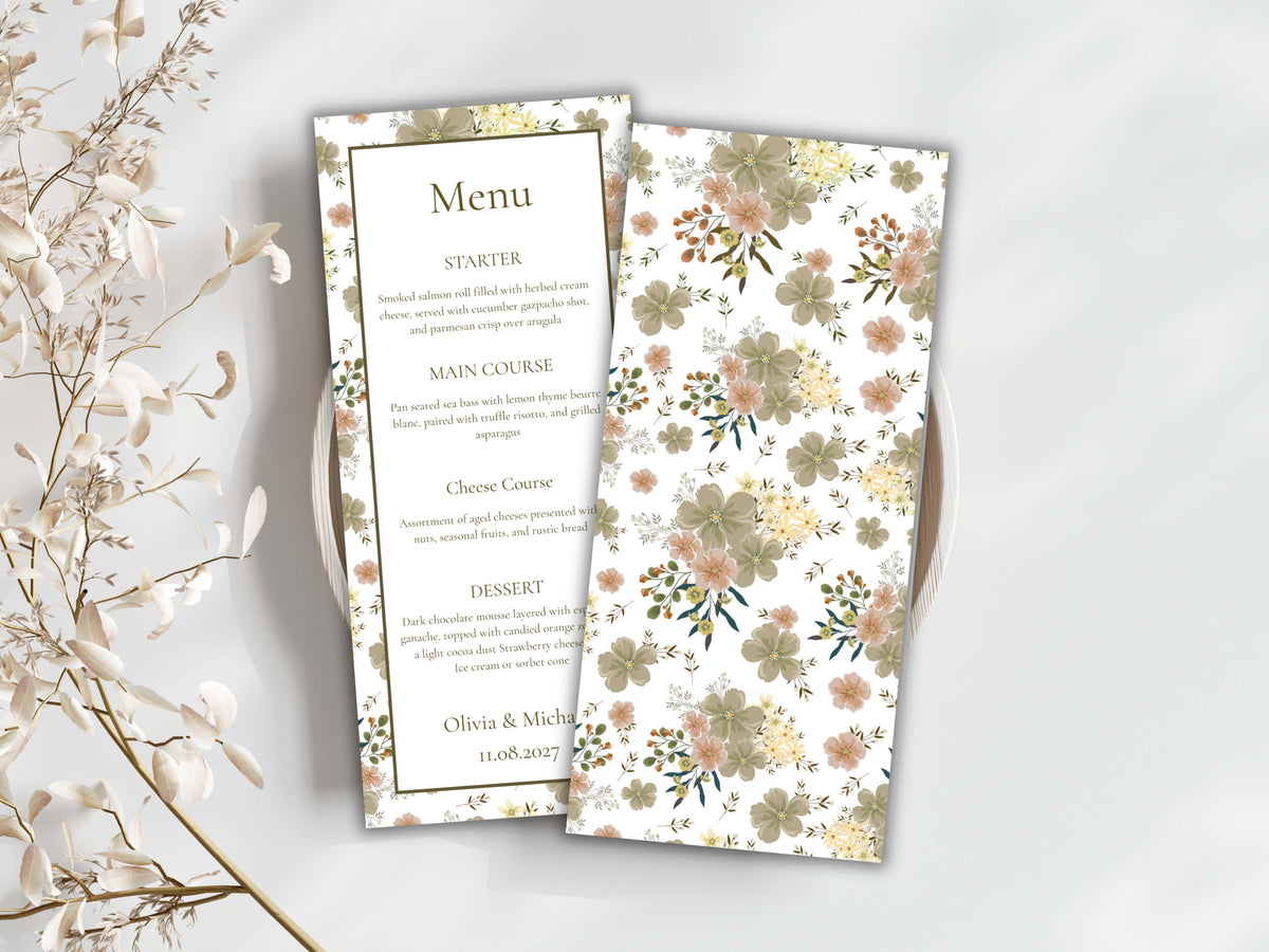 Wedding Menu Card Template. WI194