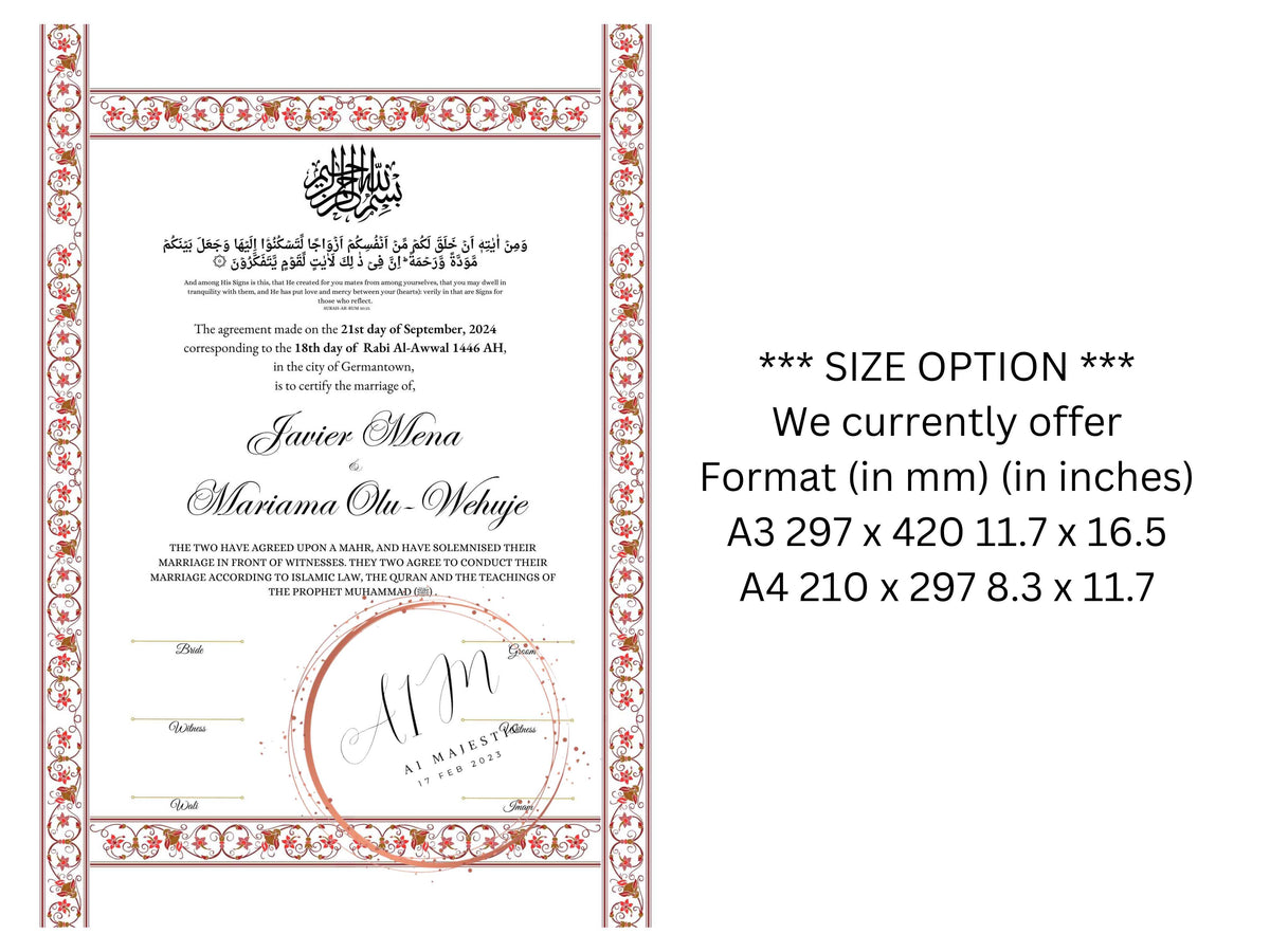 Nikkah Certificate Digital Download, Editable, Template, Muslim Contract, Muslim Marriage, A4, A3, Template, Instat Download. NN275