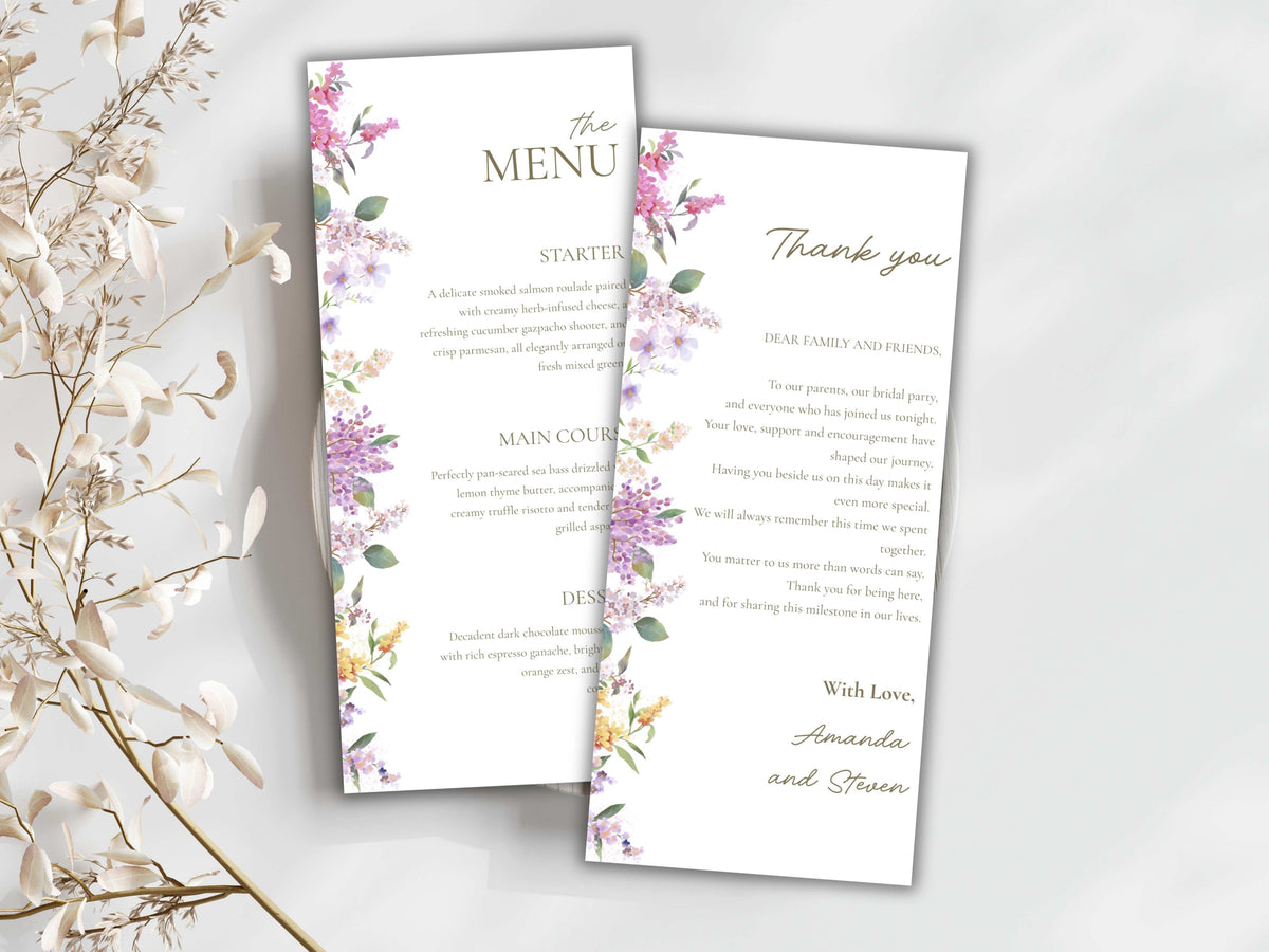 Wedding Menu Template, Thank You Card. WI198