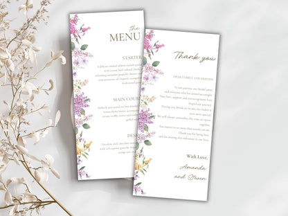 Wedding Menu Template, Thank You Card. WI198