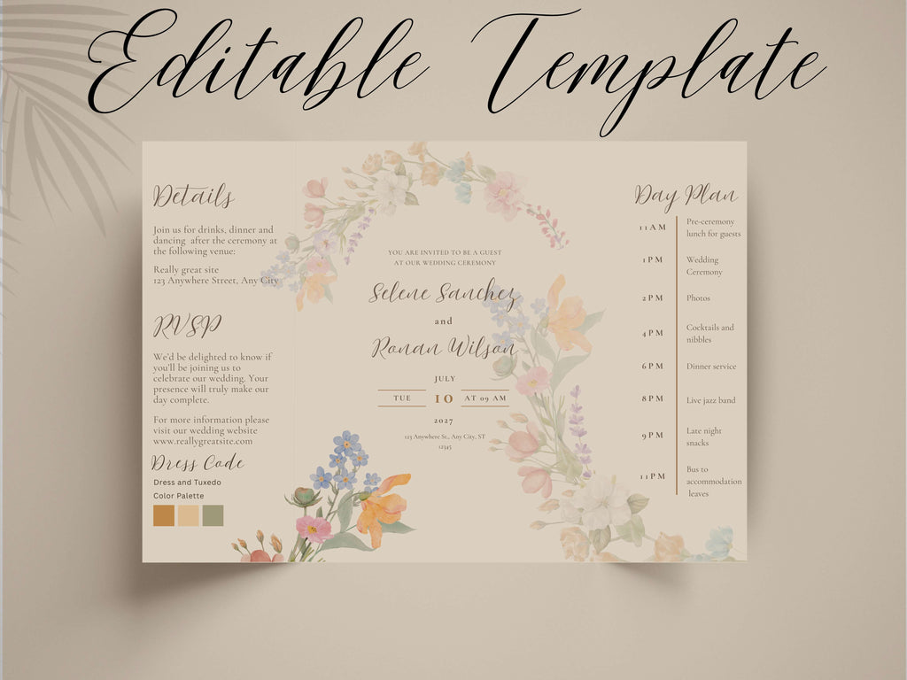 Watercolor Flower Wedding Invitation | Printable Invitation Suite | Romantic Botanical Design. WI170