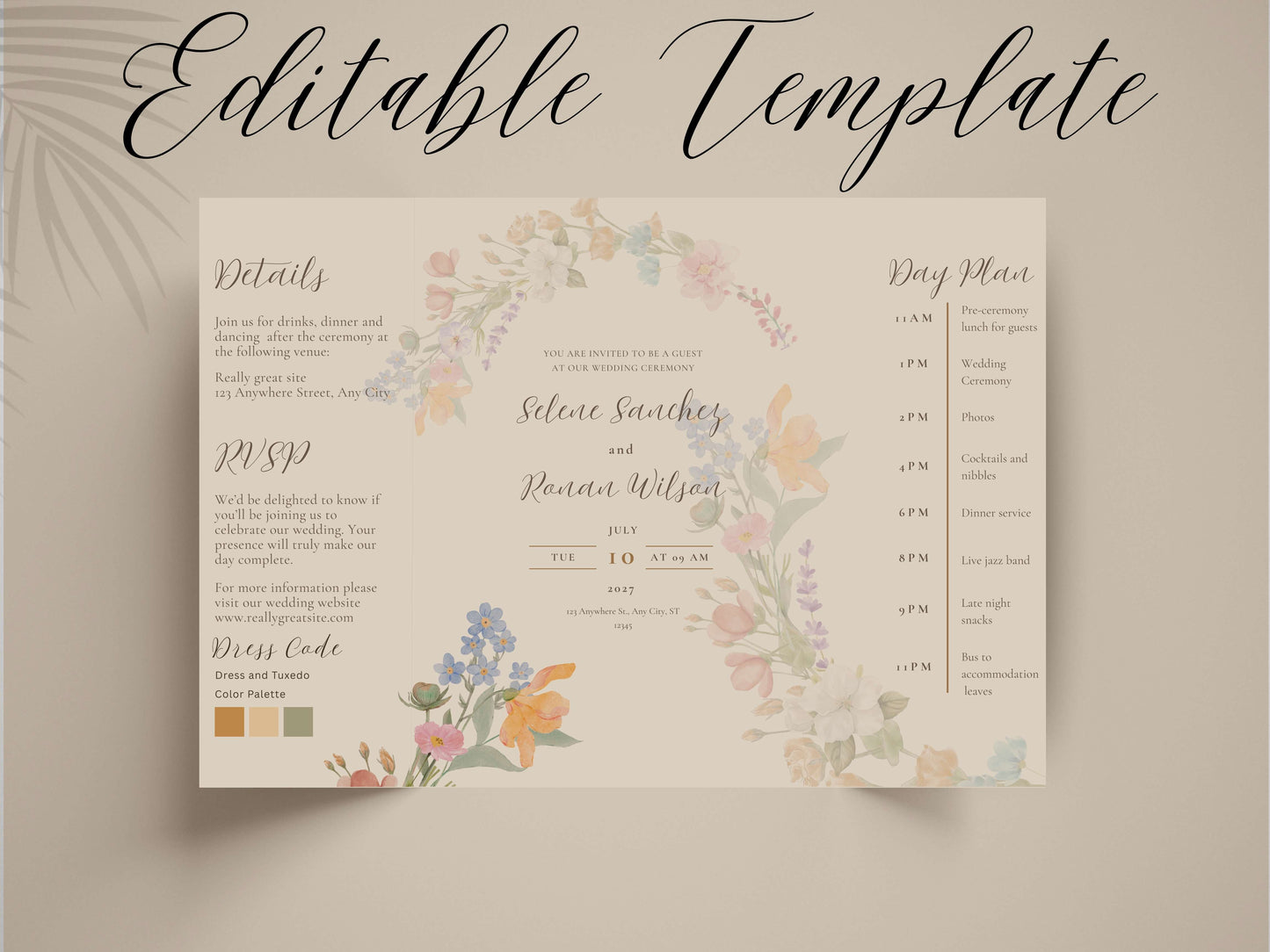 Watercolor Flower Wedding Invitation | Printable Invitation Suite | Romantic Botanical Design. WI170