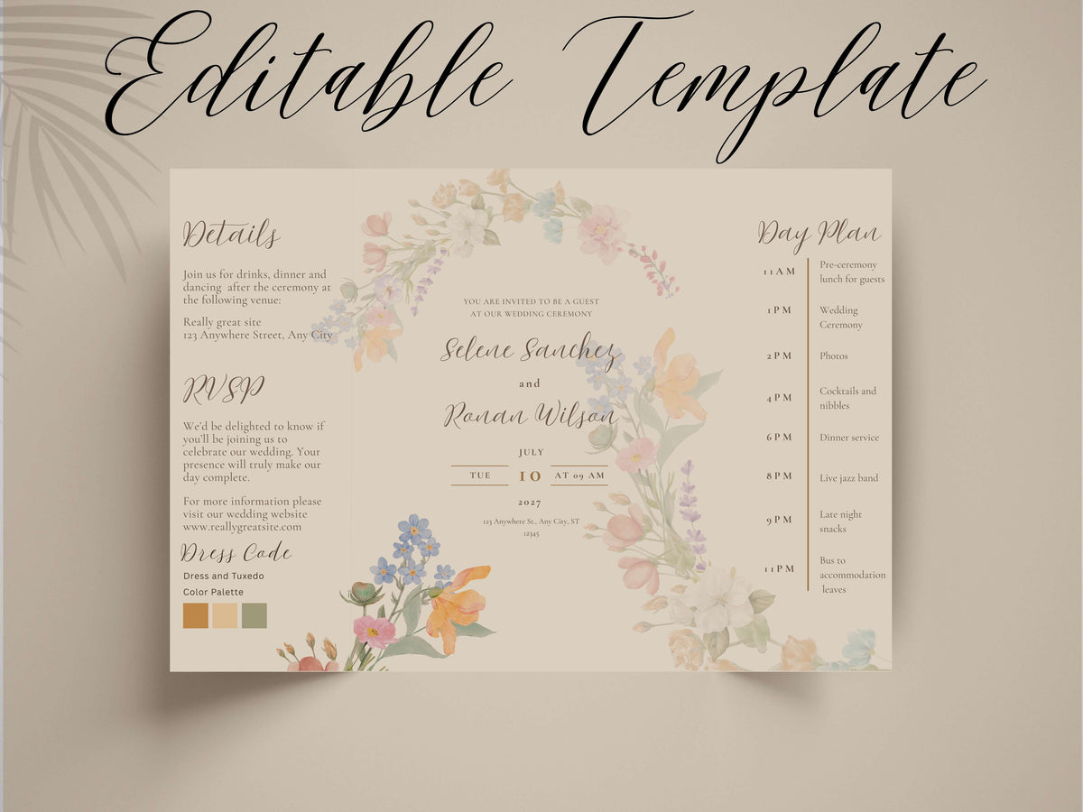 Watercolor Flower Wedding Invitation | Printable Invitation Suite | Romantic Botanical Design. WI170