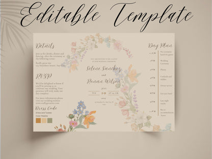 Watercolor Flower Wedding Invitation | Printable Invitation Suite | Romantic Botanical Design. WI170