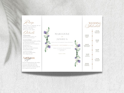Elegant Floral Gatefold Wedding Invitation with Timeline | Rustic Folded Wedding Card | Botanical RSVP Invite | Digital WIB124