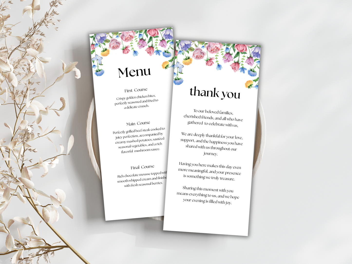 Wedding Thank you Card, Menu Card, Table Card. WI362