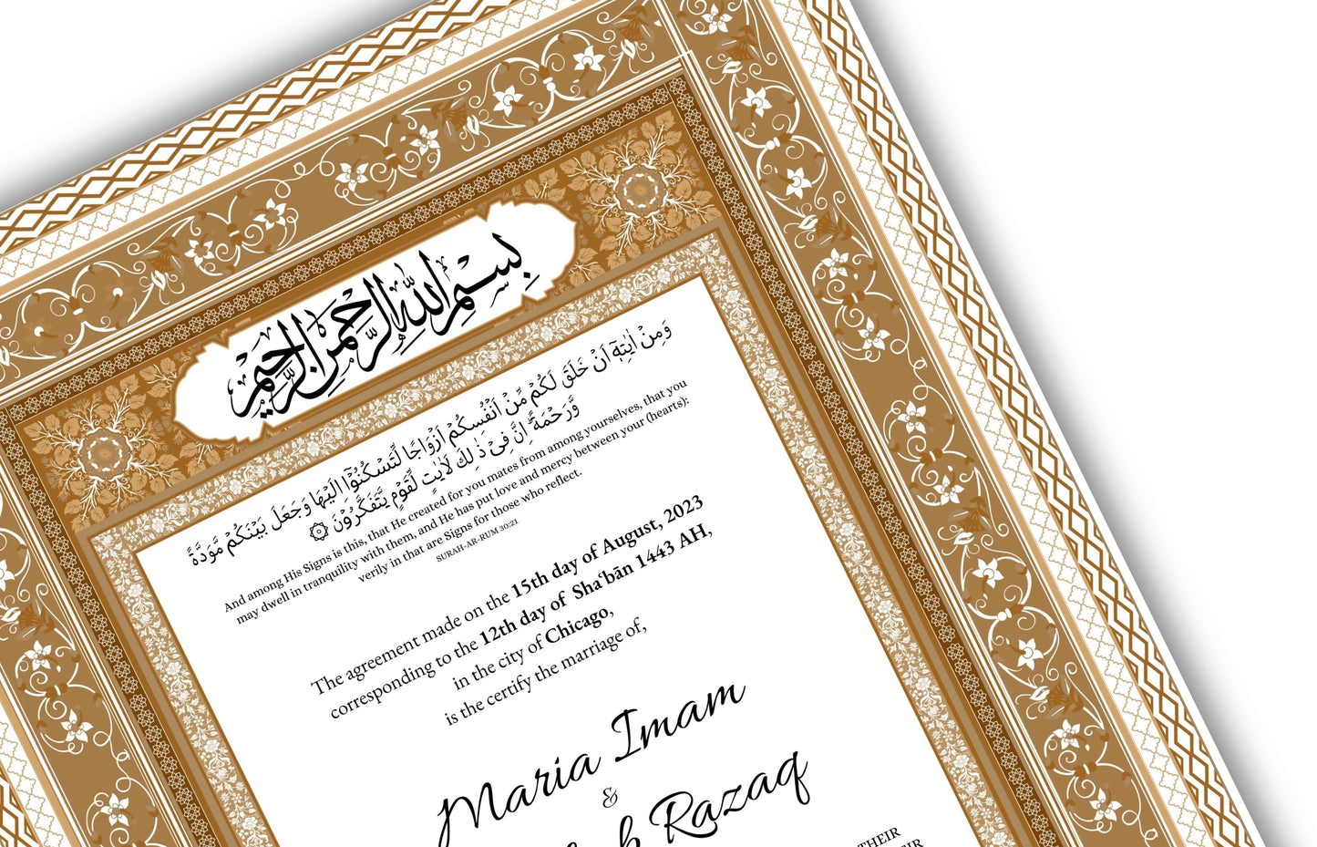 Nikkahnama | Custom Luxury Nikkah Contract | Mughal | Mughal | Inspired Luxury Nikkahnama | Nikkah Certificate in Pdf Template. NN175