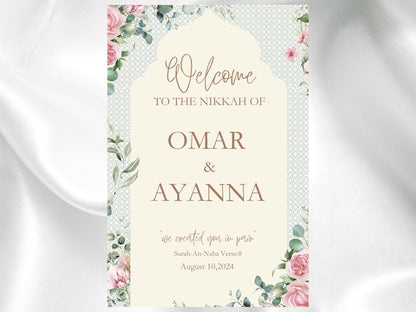 Muslim Wedding Welcome Sign - Islamic Wedding Welcome Sign Digital, Welcome to our Wedding Sign, Nikkah Welcome Poster, Muslim Couple.S17