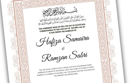 Luxury Nikkah Certificate Template| Personalised Custom Nikkah Nama Digital | Premium Islamic Wedding Contract Gift. NN 123