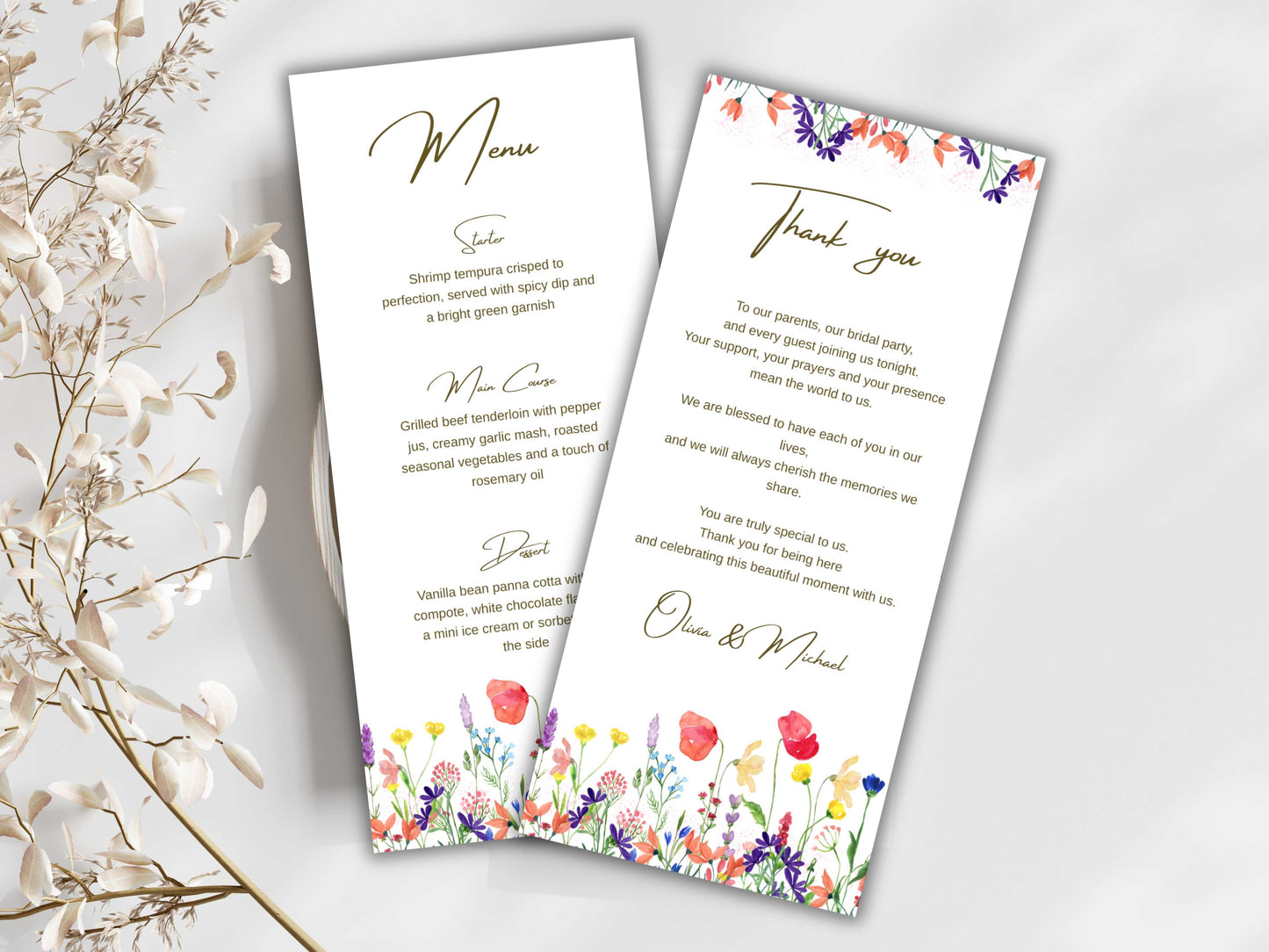 Wedding Menu Template, Thank You Card. WI197