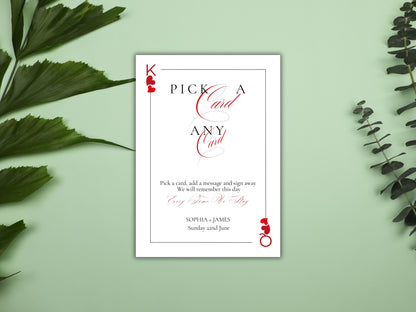 Playing Card Wedding Guest Book Sign | Pick a Card Any Card | Unique Deck of Cards | Minimalist Wedding Sign Instant Download. WS65