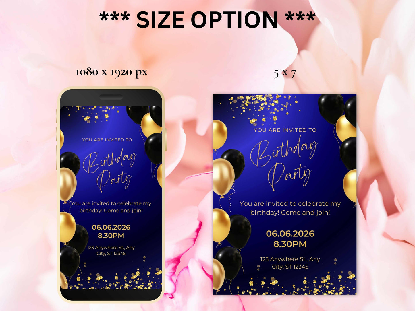 Digital Birthday Dinner Invitation Template, Blue Tie Glam Invite, Animated Blue Golden Diamond Evite , Self Editable eCard. WEIB42