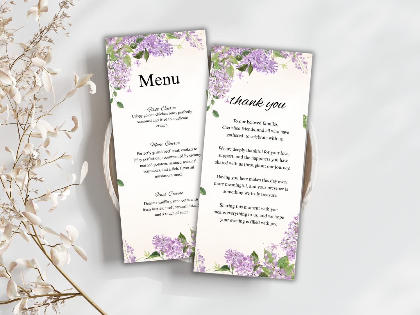 Wedding Thank you Card, Menu Card, Table Card. WI346