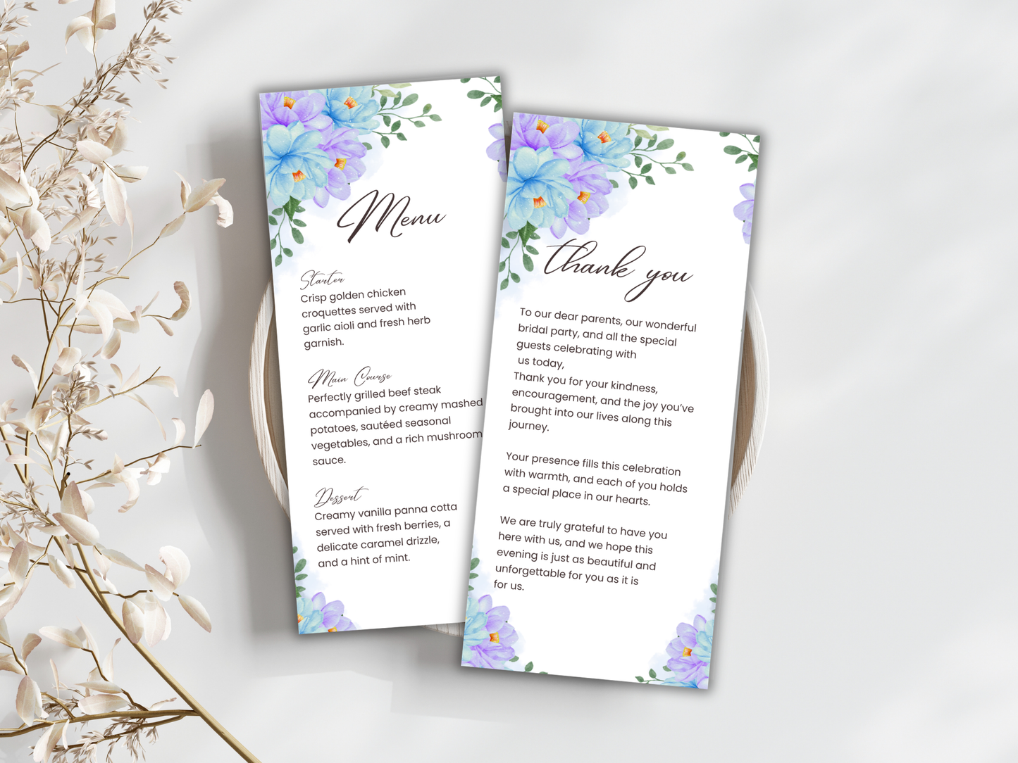 Wedding Thank you Card, Menu Card, Table Card. WI313