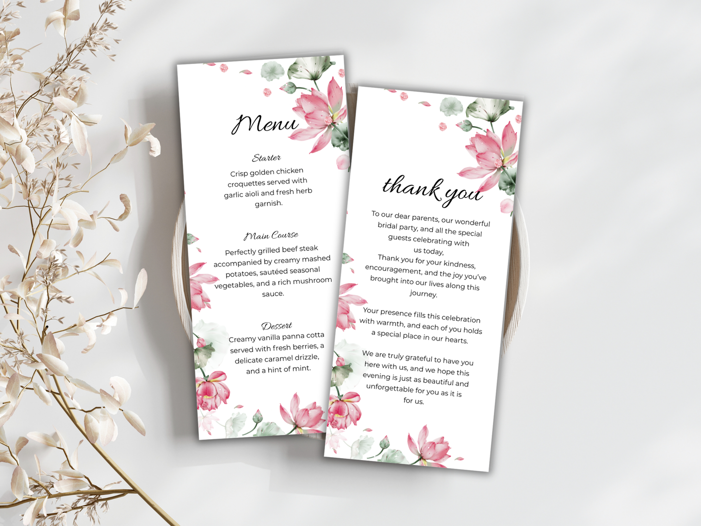 Wedding Thank you Card, Menu Card, Table Card. WI312