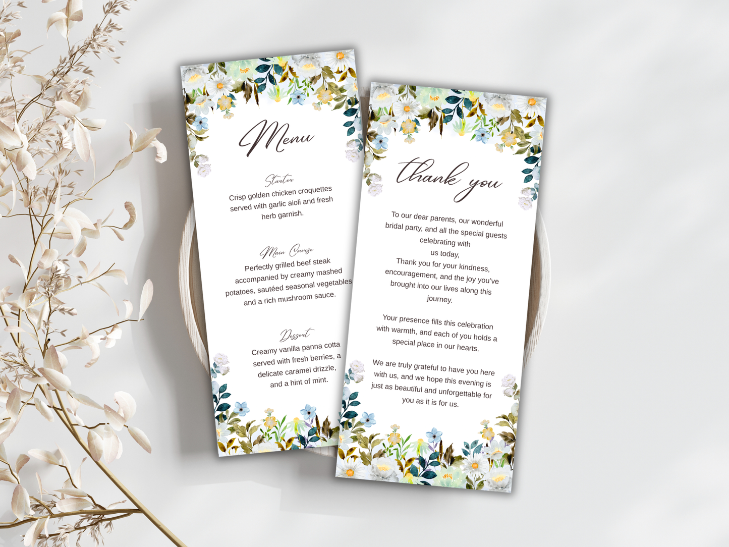Wedding Thank you Card, Menu Card, Table Card. WI314