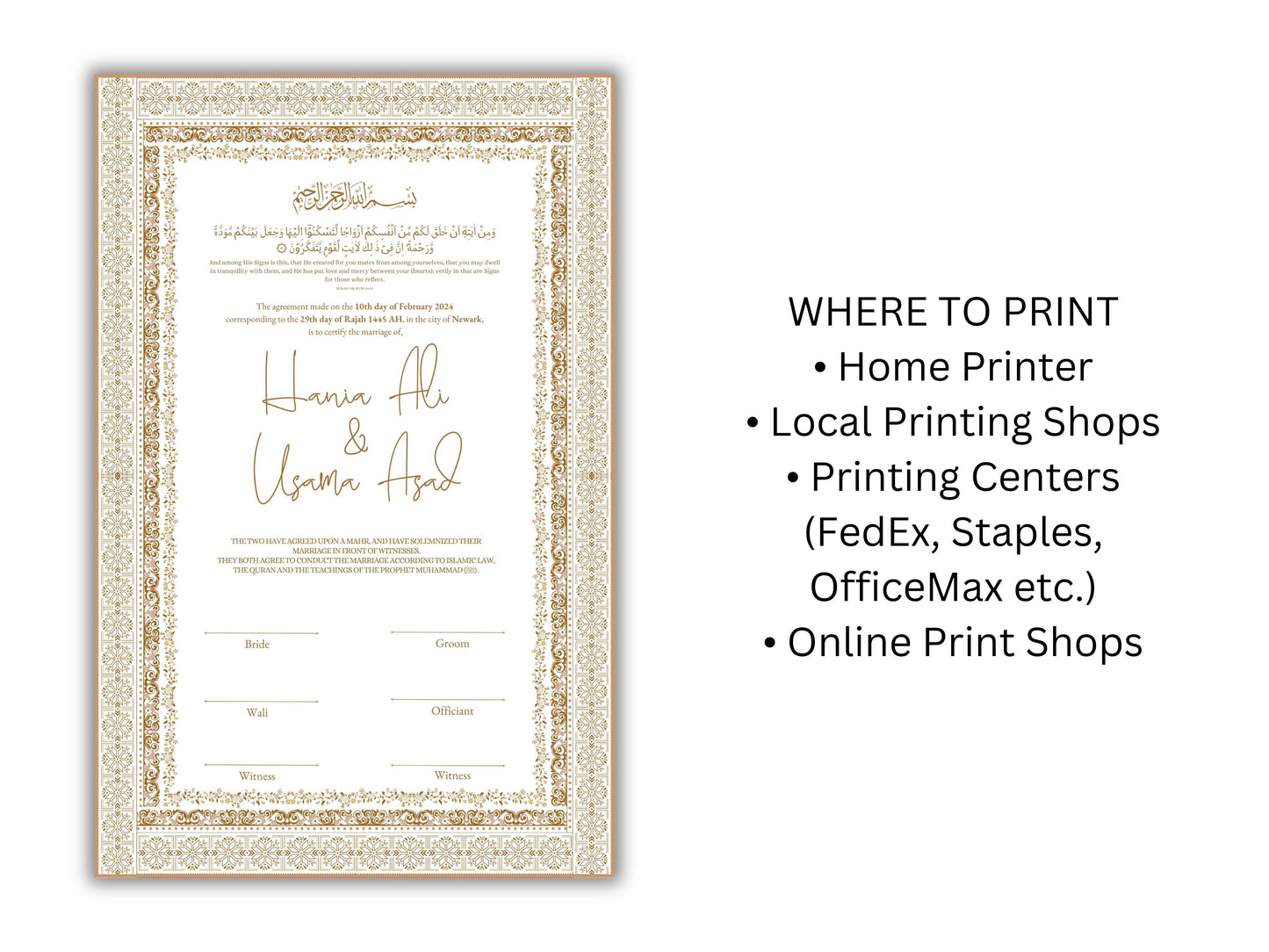 Nikkah Contract, Islamic Wedding Contract, Muslim Nikkah Certificate 11 x 17, Template, Instat Download. NN211