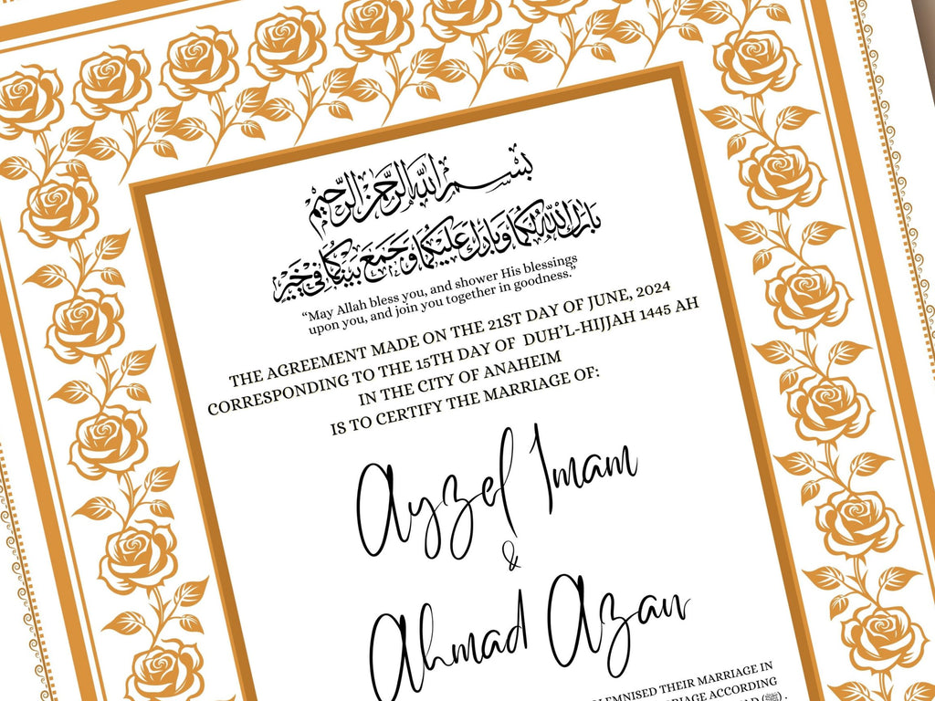 Rose Nikkah Certificate Template, Editable Nikkahnama, Printable Nikah Contract, Muslim Contract, Nikkah Islamic Marriage Contract.NN254