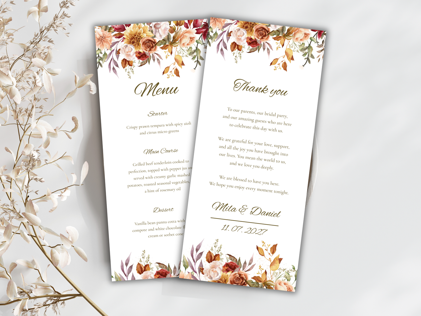 Wedding Menu Card Template, Table Card. WI195