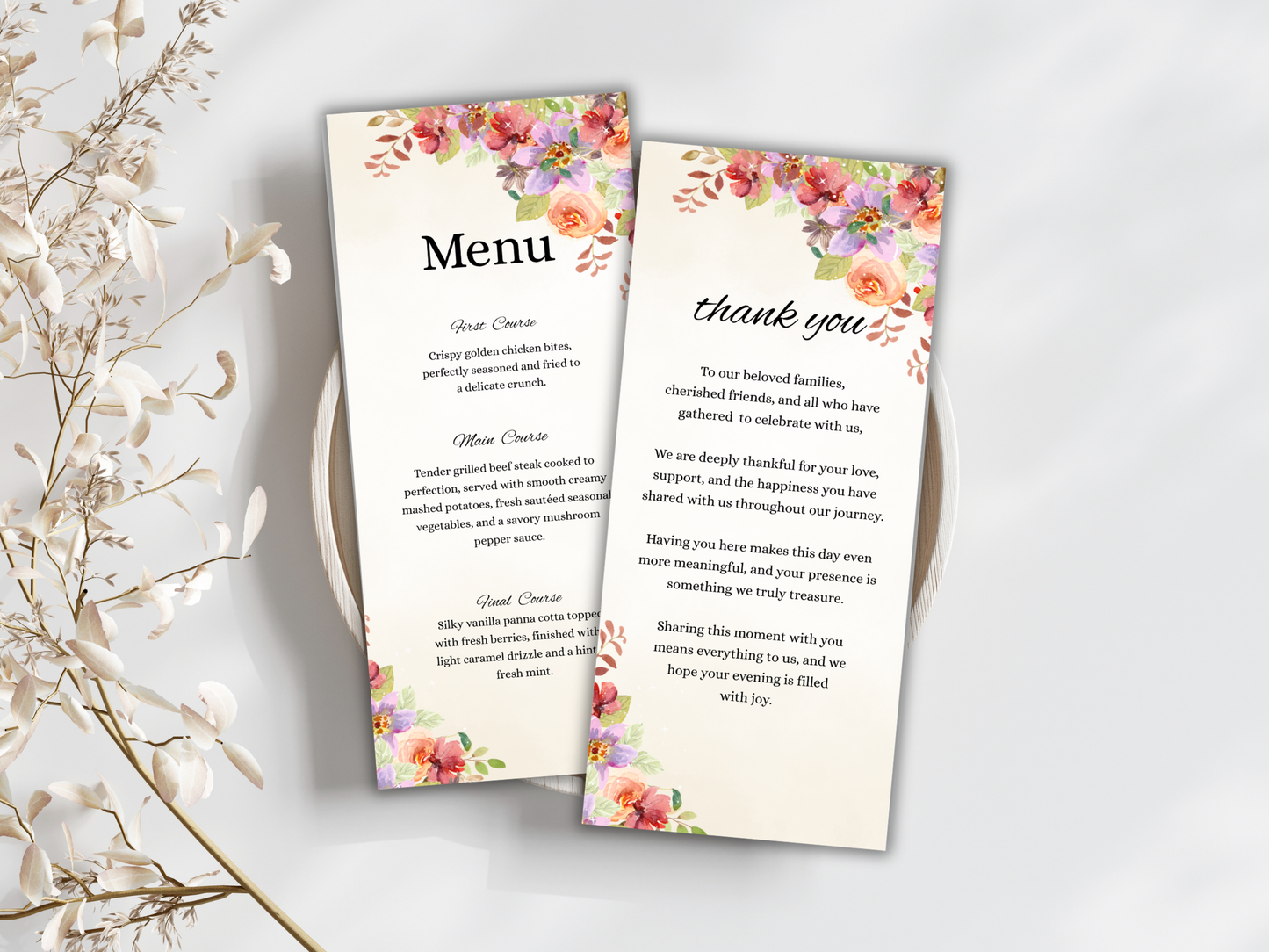 Wedding Thank you Card, Menu Card, Table Card. WI353