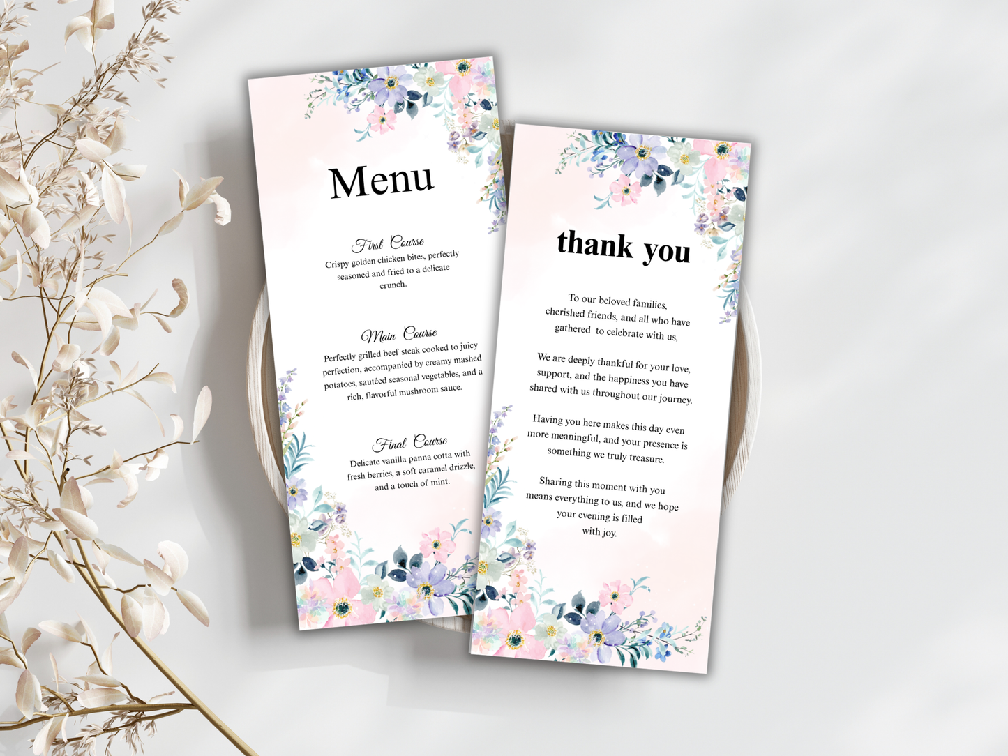 Wedding Thank you Card, Menu Card, Table Card. WI350