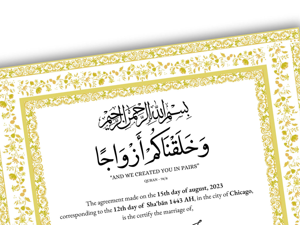 Nikkahnama | A4/A3 Custom Luxury Nikkah Contract | Digital contract | Inspired Luxury Nikkahnama | Nikkah Certificate Pdf Template. NN145