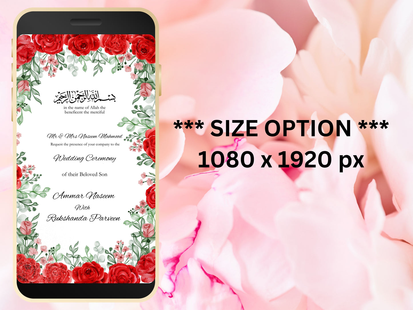 Muslim Wedding Invitation, RedCard Invite, Muslim E-Card, Animated Digital, Template, Digital Wedding Card, Floral Wedding Invitation. WEI29