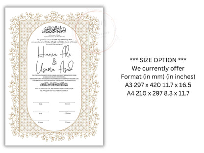 Nikkah Certificate Digital Download Personalised, Islamic Contract, A4, A3, Template, Instat Download. NN209