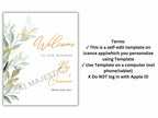 Green Leaves Wedding Welcome Sign Template, Greenery wedding welcome sign printable, Wedding welcome sign download. WS10