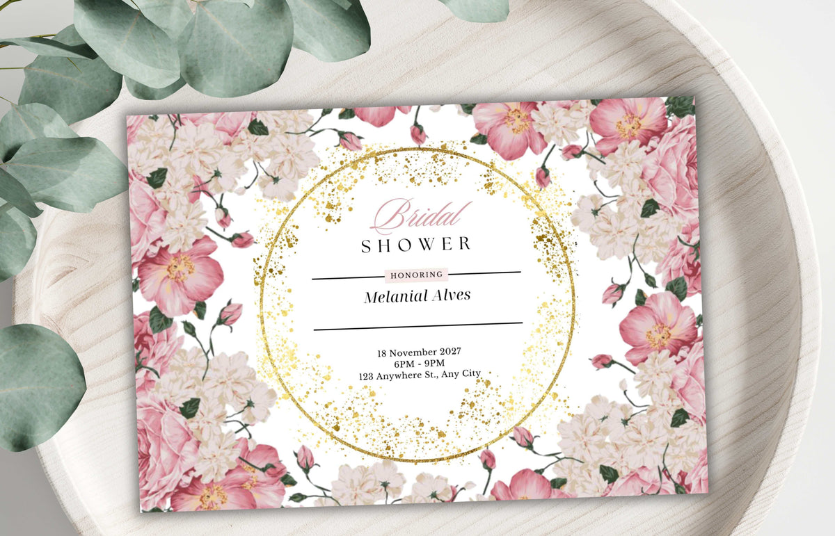 Pink Rose Bridal Shower Invitation | Floral Bridal Shower Editable Invitation Template | Wildflowers Shower Invite Printable | WS44