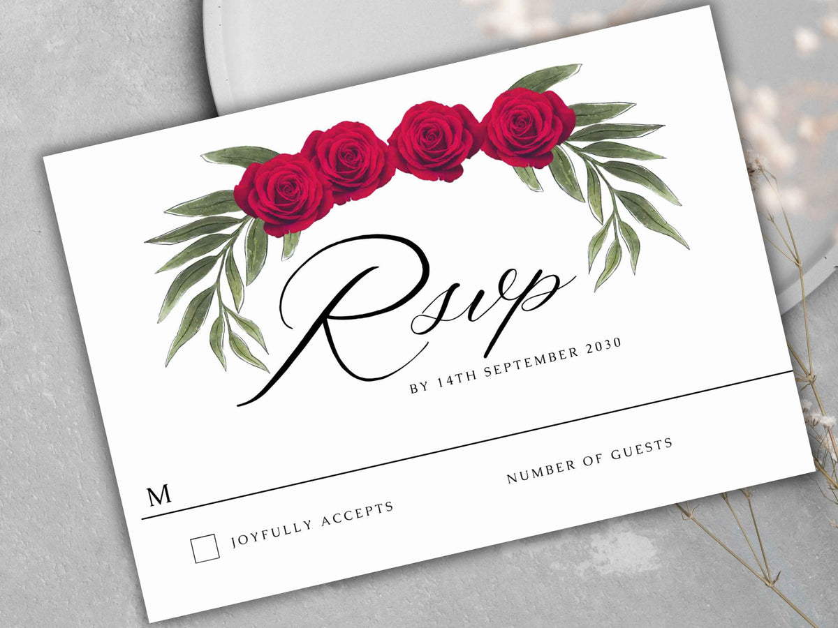 Red Rose Wedding Invitation Template , Red rose Invite, Elegant Red Rose wedding Invitation, Editable, Rsvp, Details, Digital Download.WT86