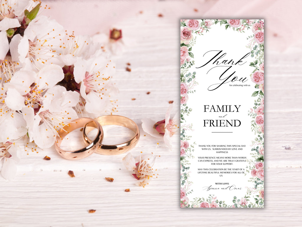 Thank You Card, Printable Thank You Card, Thank You Card Template, Wedding Thank You Card, Editable Template, Digital Download. TYC1