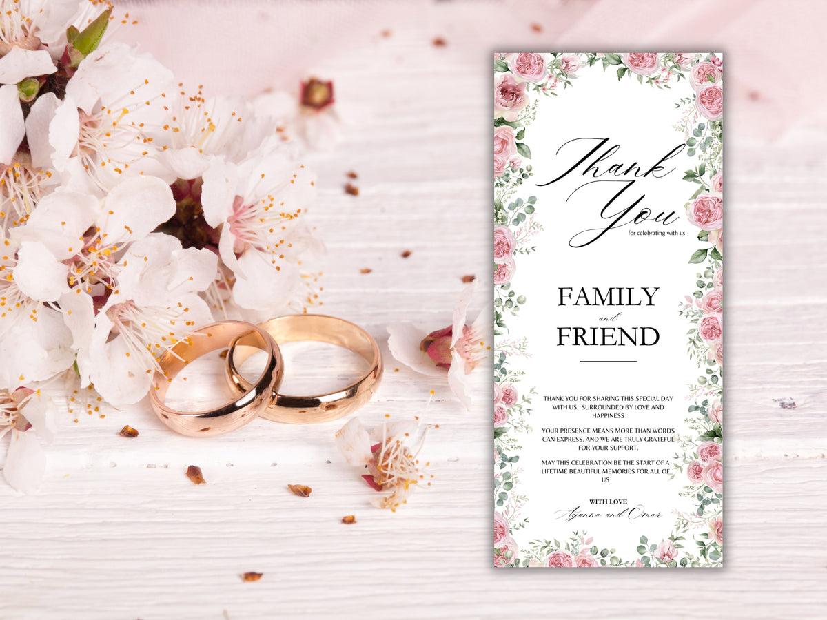 Thank You Card, Printable Thank You Card, Thank You Card Template, Wedding Thank You Card, Editable Template, Digital Download. TYC1