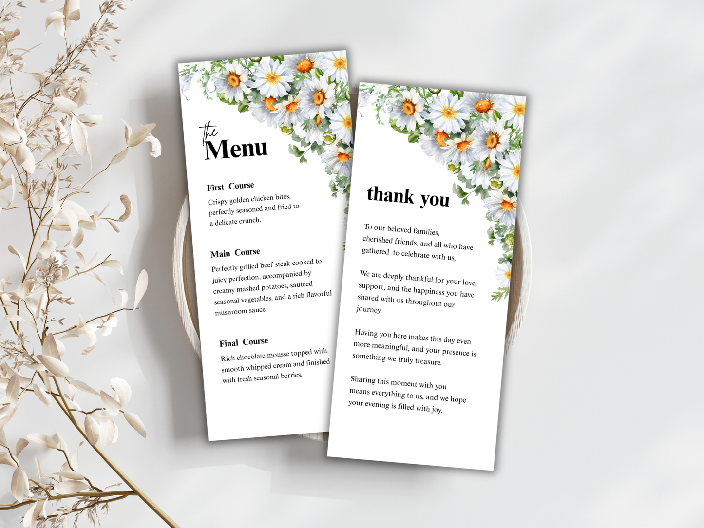 Wedding Thank you Card, Menu Card, Table Card. WI363