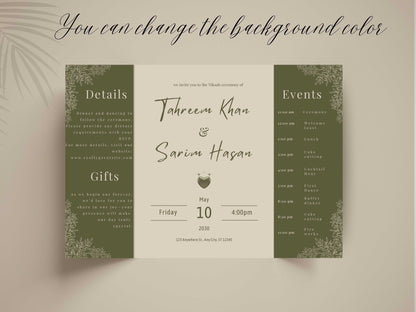 Gatefold Wedding Invitation Template, Menu Card, Thank you Card, Place Card, Name Card WI264