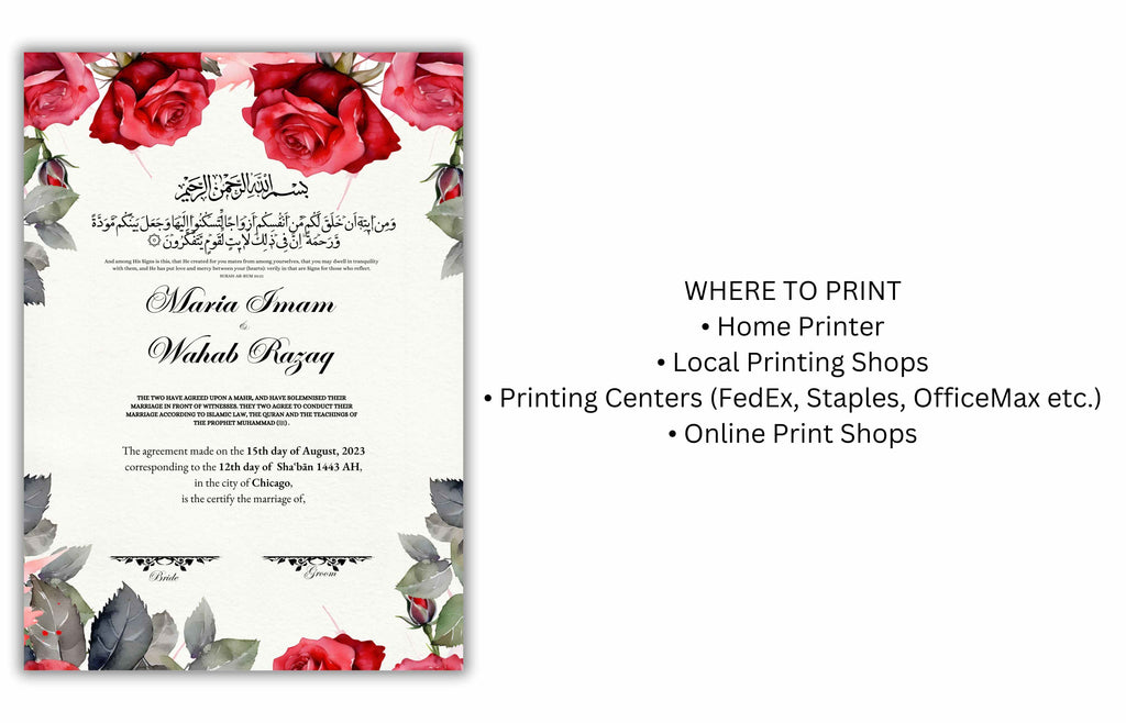Nikkah Certificate Digital Download Personalised, A4, A3, Template, Instat Download. NN194